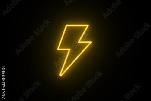 Neon Glowing Yellow Color Energy icon On Black Background. Neon lightning flash icon. Battery charging with a power bolt icon. Glowing neon Charging flashlight icon on black background.
