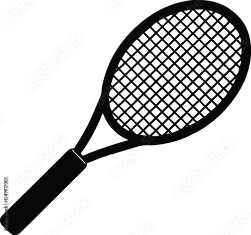 Black and white tennis racket silhouette vector illustration