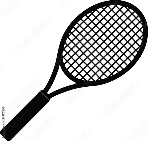 Black and white tennis racket silhouette vector illustration