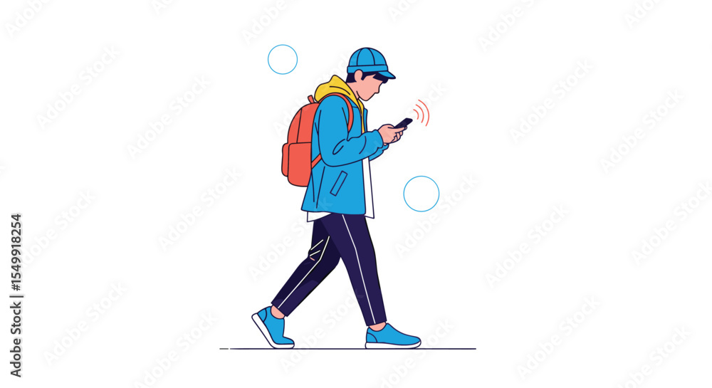 Fototapeta premium The Modern Connected Individual Navigating the Urban Landscape with Digital Communication Tools Seamlessly