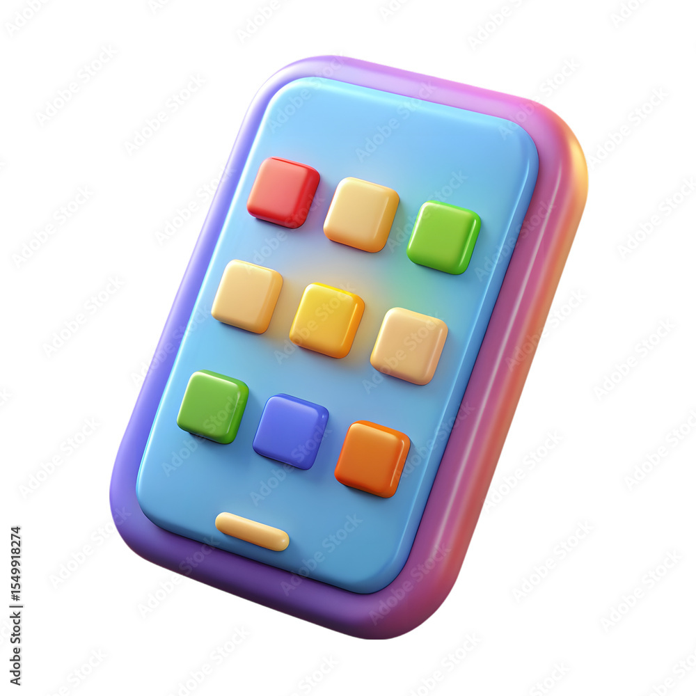 Stylized 3d cartoon smartphone with colorful app icons isolated on transparent background Stylized 3d cartoon smartphone with colorful app icons isolated on transparent background