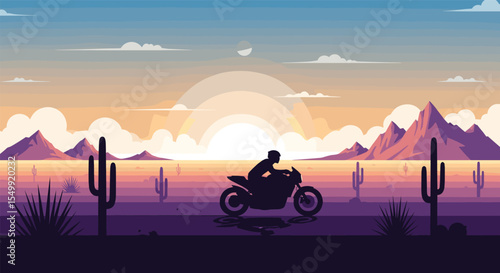 Desert Motorcycle Adventure A Silhouette Rider at Sunset Under The Open Sky