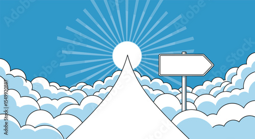 Ascending Path Through Clouds to the Sun with Blank Sign Opportunities Await