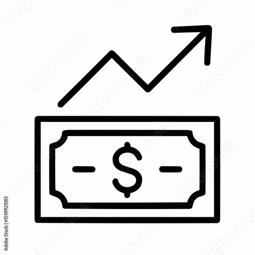 Dollar bill inside chart upward trend. Measurement distilled