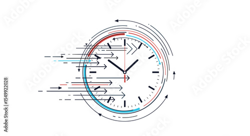 Clock with arrows indicating the passage of time and time is running fast