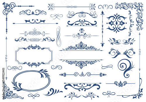 Ornate vintage frames and scroll elements. Classic calligraphy swirls, swashes, floral motifs. Good for greeting cards, wedding invitations, restaurant menus, royal certificates, and graphic design