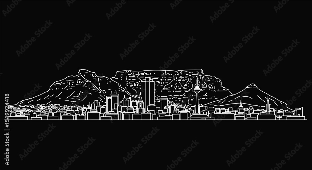 Obraz premium Cape Town South Africa Skyline Silhouette The Landscape Of The City With The Table Mountain