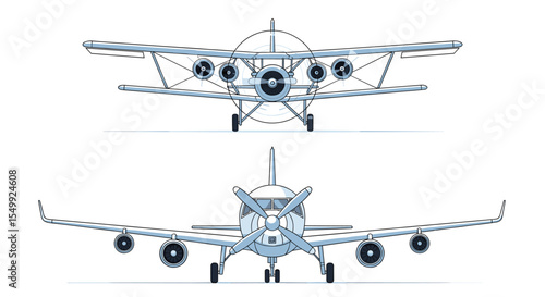 Aircraft Design Conceptual Art Planes with Wings in Two Views from Above