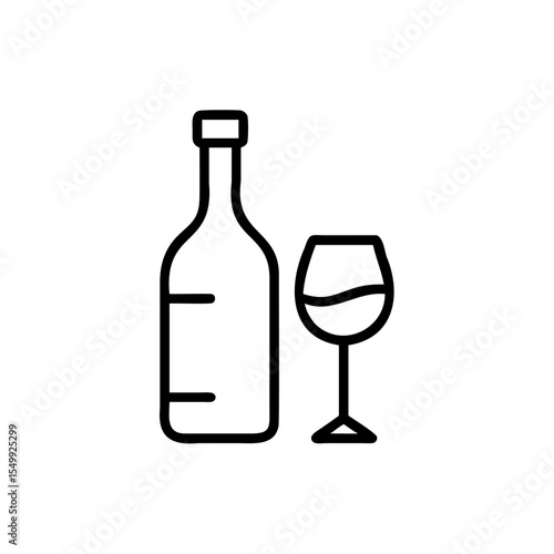 Handdrawn Wine Bottle and Glass Icon Outline Simple Design drink alcohol
