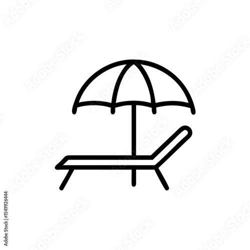Handdrawn Beach Umbrella Lounger Chair Summer Vacation Icon Line Art Simple Design