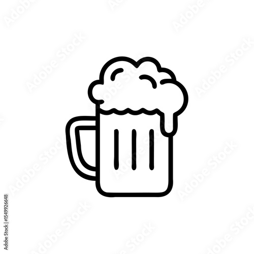 Handdrawn Beer Mug Icon Outline Foamy Top Beverage Glass Drink Alcohol Pub Brewery