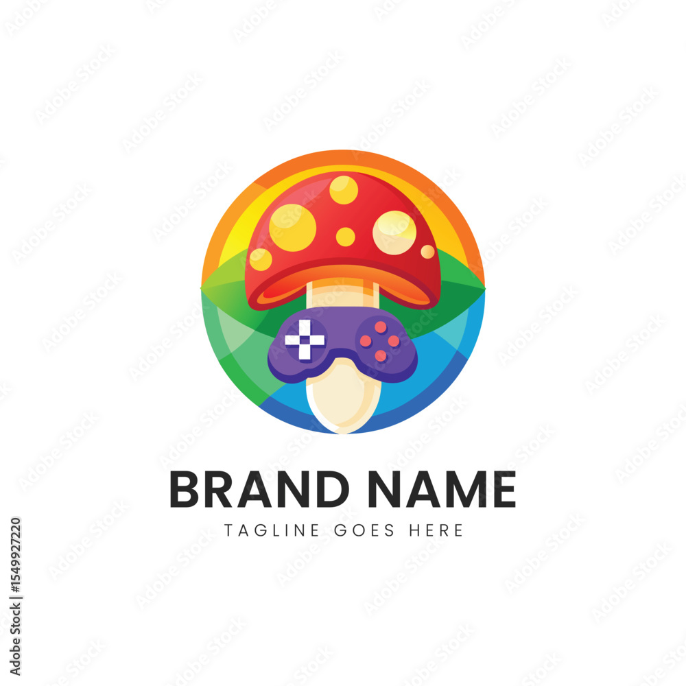 A colorful, playful logo featuring a red and yellow spotted mushroom with a video game controller, symbolizing fun and creativity in gaming. A colorful, playful logo featuring a red and yellow spotted mushroom with a video game controller, symbolizing fun and creativity in gaming.