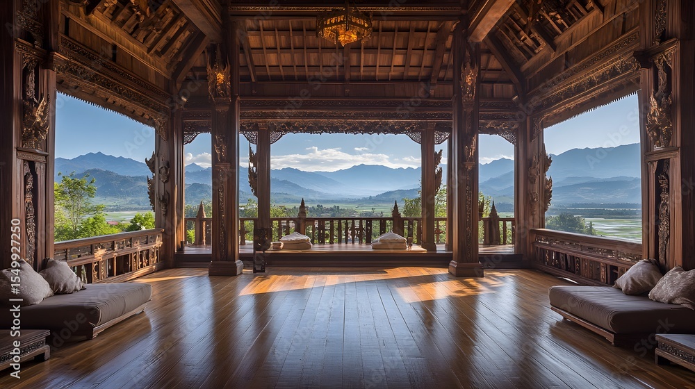 Fototapeta premium A broad view of the wooden Nga Phe Kyaung monastery on Inle Lake, Myanmar
