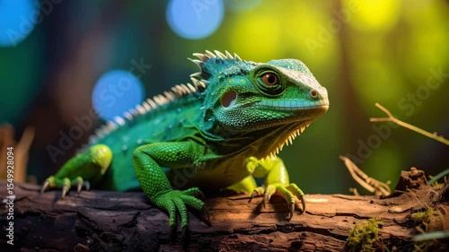 Wallpaper Mural Green iguana relaxing on a log in a tropical setting surrounded by lush vegetation and nature Torontodigital.ca
