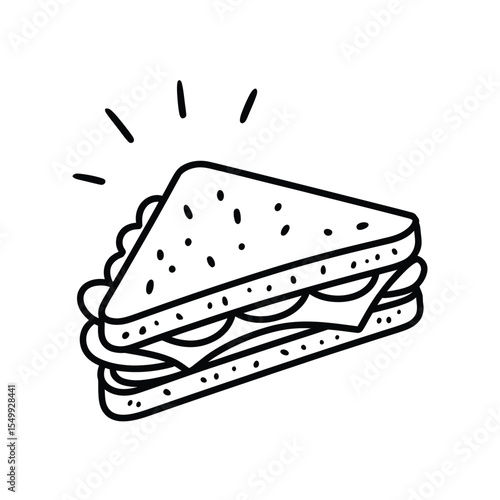 Simple hand drawn black and white line art illustration of a triangular sandwich