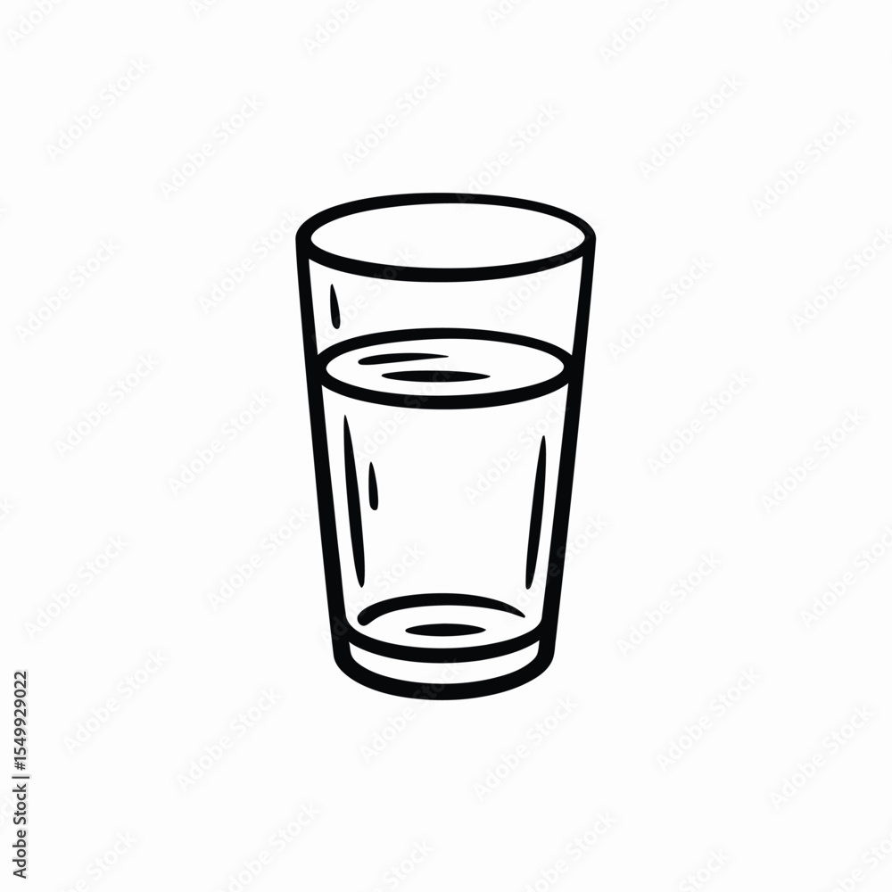 Simple black and white line drawing of a glass filled with water Simple black and white line drawing of a glass filled with water