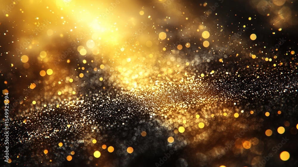 Fototapeta premium Sparkling gold and black background with glittering particles.