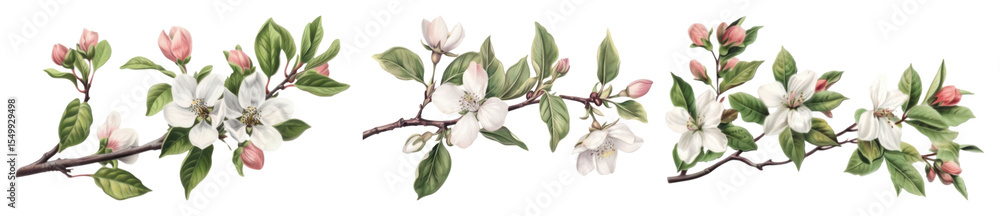 Fototapeta premium PNG Delicate floral branch illustration, element set on transparent background