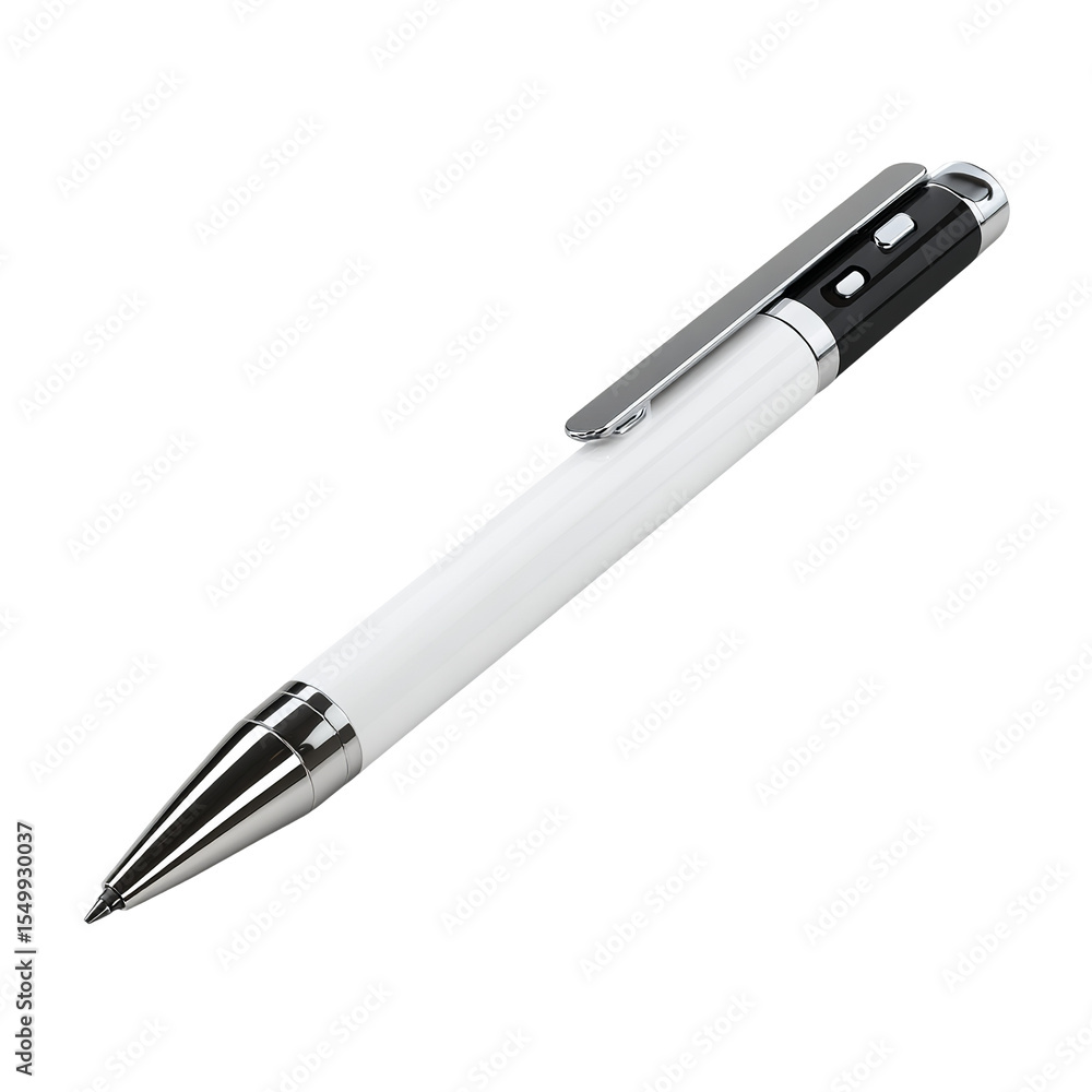 Elegant White Mechanical Pencil: A sleek, modern mechanical pencil with a white body, black accents, and silver detailing. Perfect for stylish note-taking or drafting. Elegant White Mechanical Pencil: A sleek, modern mechanical pencil with a white body, black accents, and silver detailing. Perfect for stylish note-taking or drafting.