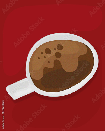 Flat Isometric Coffee Mug with Steam. Minimalist Vector Design for Restaurant Menus, Coffee Shops, and Morning Drinks