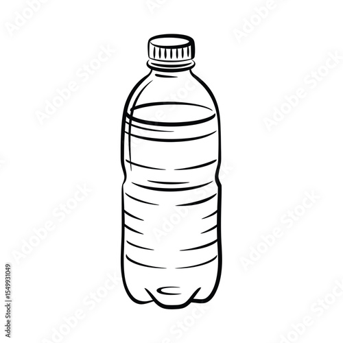 Simple black and white line drawing of a plastic water bottle with a cap