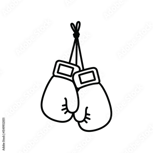 Simple line art icon of boxing gloves hanging by a string