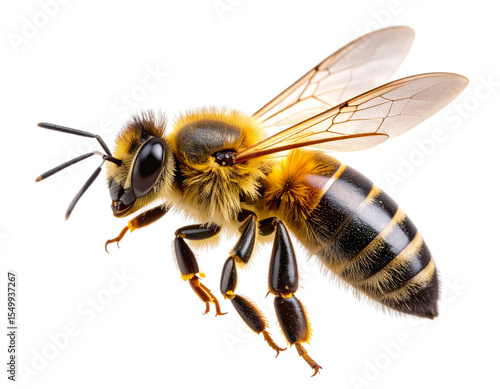  Flying Bee with Motion Blur and Pollen on Legs, isolated on a transparent background png