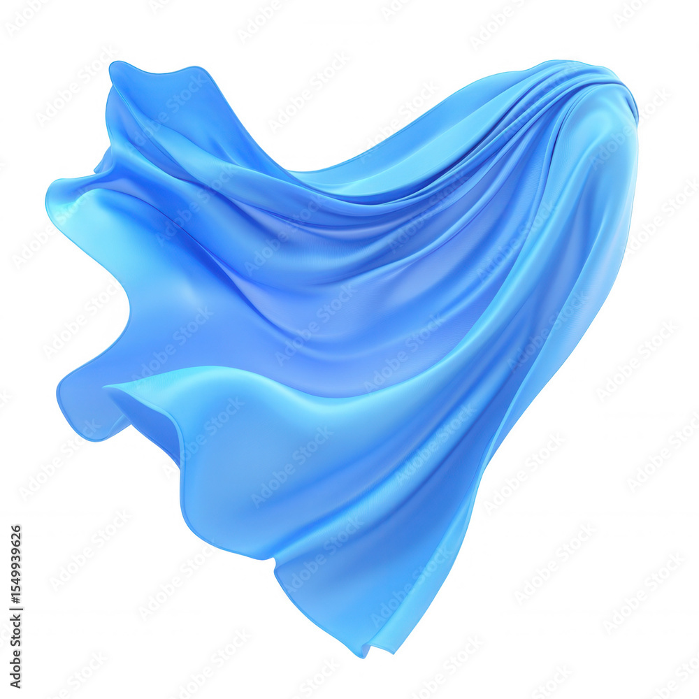 Fototapeta premium 3d billowing, translucent fabric png soft blue textile wavering. Isolated transparent icon