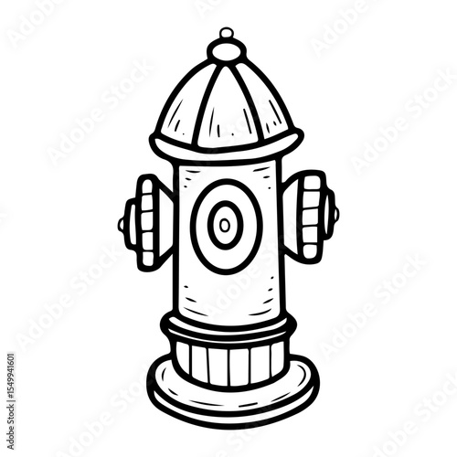 Hydrant. Hand drawn doodle vector. Water supply device for firefighting equipment. Metal object. Urban emergency service tool. Illustration line art element.