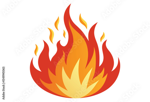 Bright fire flames vector illustration simple flat design clipart for digital artwork