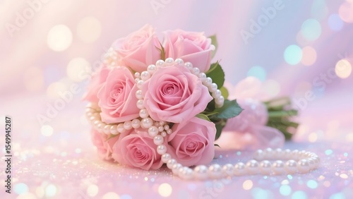 bouquet of pink roses on white background
