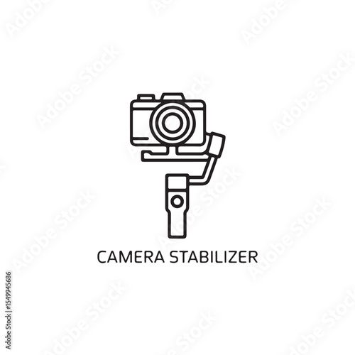Simple line icon of a camera stabilizer gimbal with a camera attached