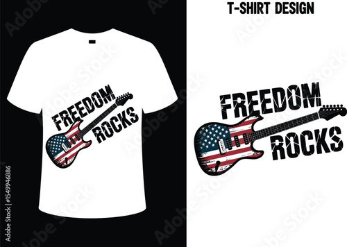 Freedom rocks guitar t shirt design patriotic american flag music lover apparel for men and women style trend editable stock vector