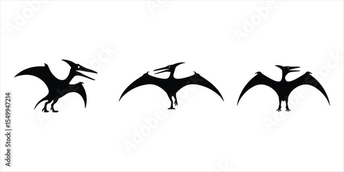 dinosaur birds silhouette vector hand drawn illustration on white background. dinosaur birds icon set.