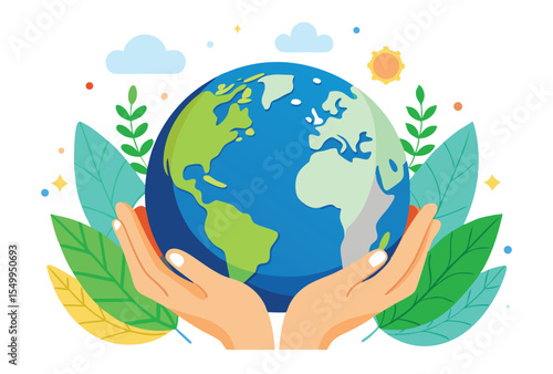 Hands Holding Globe Ecology Icon Vector for Earth Day Sustainability Conservation and Green Planet