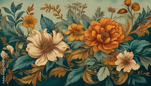 beautiful fantasy vintage wallpaper botanical flower bunch vintage motif for floral print digital background