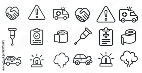 Healthcare and safety line icons set – linear, outline, medical and emergency symbols