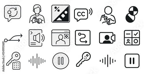 Communication and accessibility icons set – outline, linear, interaction and assistive symbols