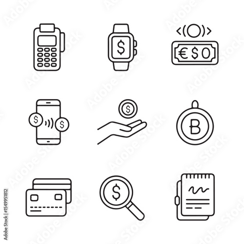 Financial technology icons illustrating modern payment methods