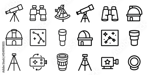 Astronomy and space line icons set – outline, linear, stargazing and sky symbols