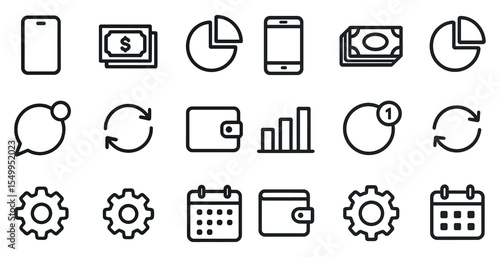 Business and finance outline icons set – linear, minimalist, accounting and growth symbols
