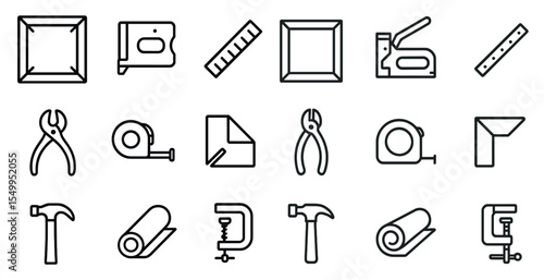 Construction tools icons set – outline, linear, building and repair symbols