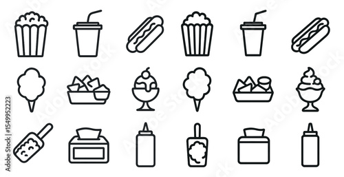 Fast food icons set – outline, linear, snack and street food symbols collection