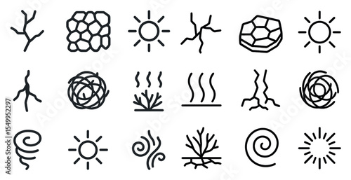 Nature and environment outline icons set – linear, ecosystem, sustainability graphics
