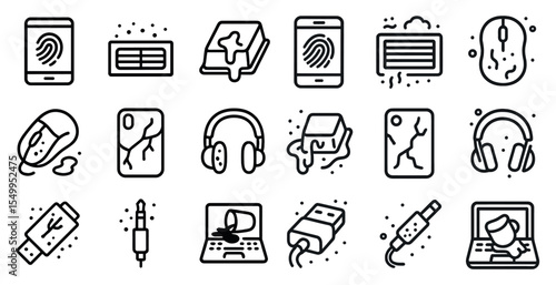 Technology line icons set – outline, digital, tech devices and gadget symbols