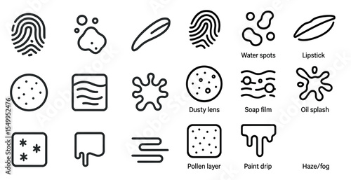 Fingerprint and liquid line icons set – outline, silhouette, splash and water symbols