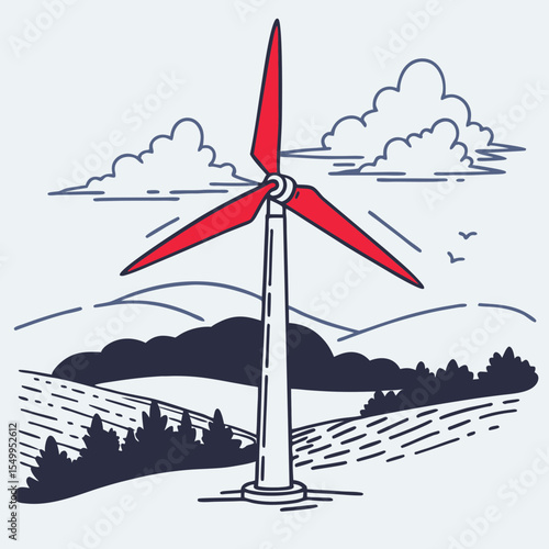 Wind turbine icon with mountains