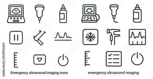 Medical ultrasound outline icons set – linear, diagnostic, health imaging visuals