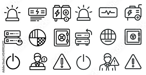 Emergency and security line icons set – outline, icons, safety and alert symbols