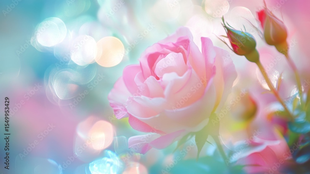 Fototapeta premium Beautiful pink rose with soft bokeh background.